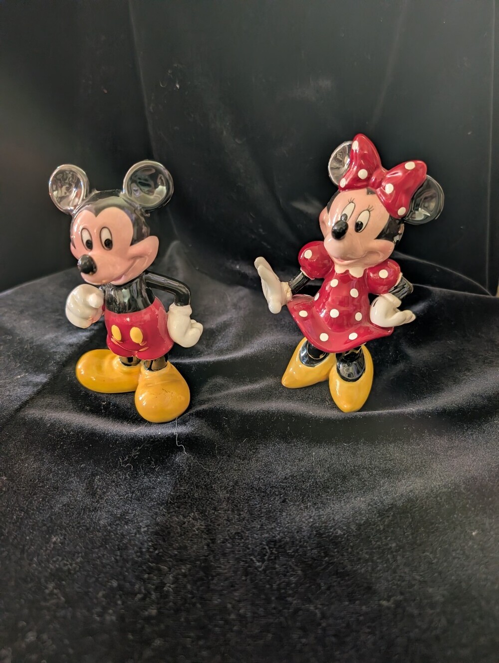 Disney Mickey and Minnie Ceramic Figurines in Red, Yellow, Black